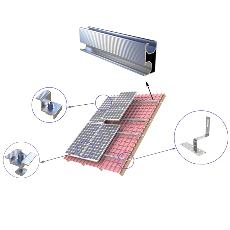 Rieles guía de aleación de aluminio, accesorios para soportes solares fotovoltaicos, soportes para techos de tejas esmaltadas