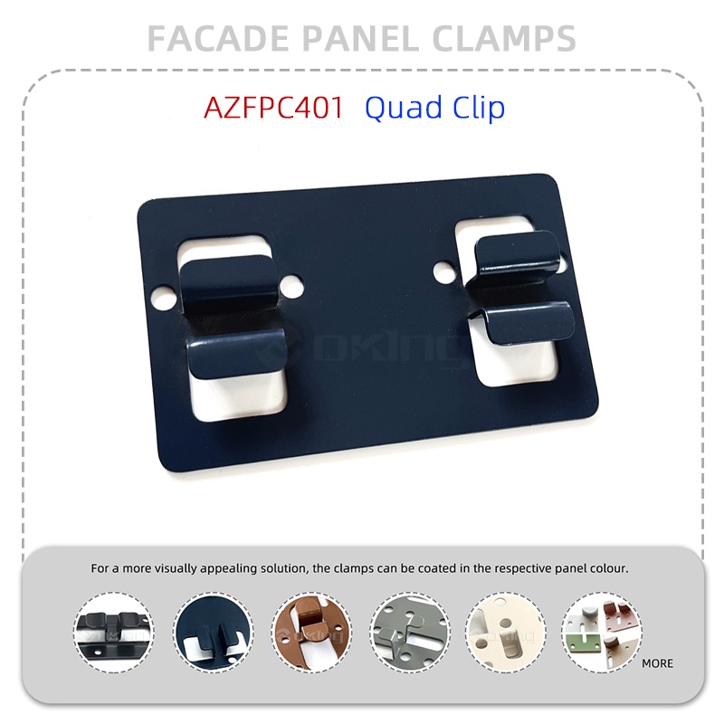 Sistema de abrazaderas para paneles de fachada de acero inoxidable con clip cuádruple AZFPC401
