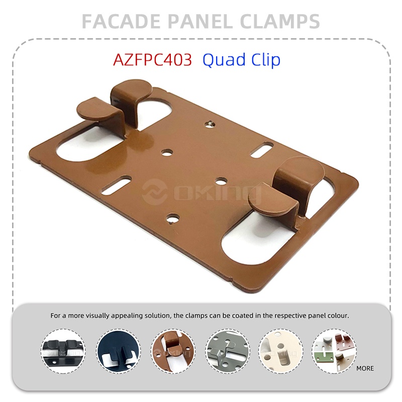 Sistema de abrazaderas para paneles de fachada de acero inoxidable con clip cuádruple AZFPC403