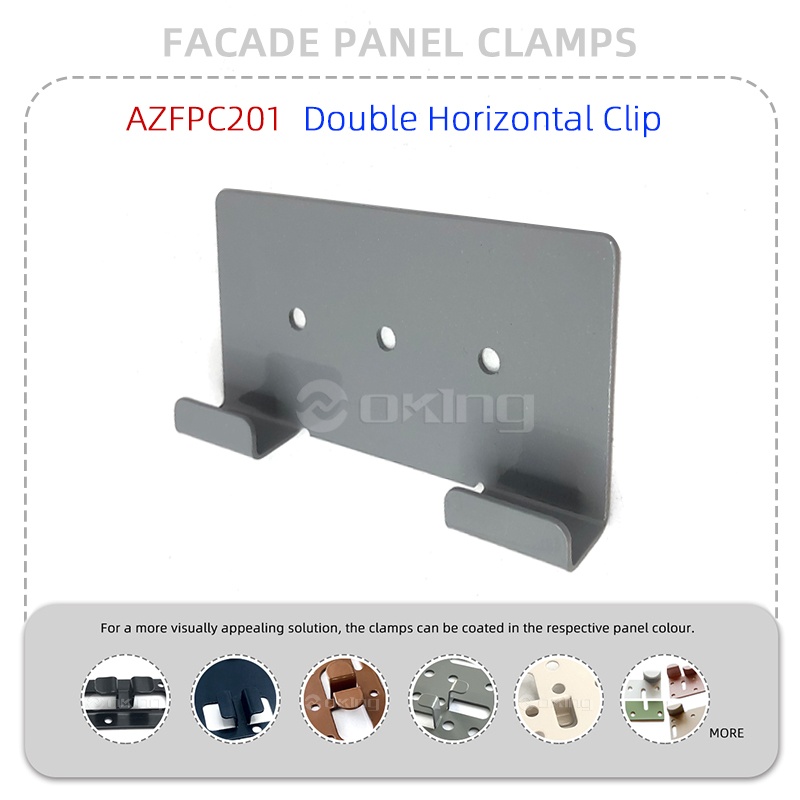 Sistema de abrazaderas para paneles de fachada de acero inoxidable con clip horizontal doble AZFPC201