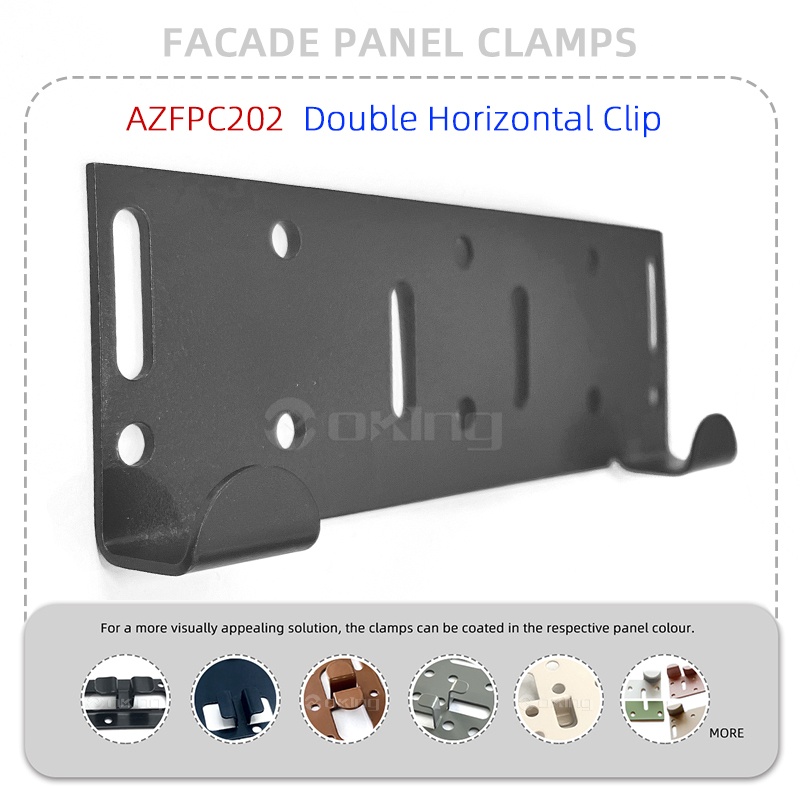 Sistema de abrazaderas para paneles de fachada de acero inoxidable con clip horizontal doble AZFPC202