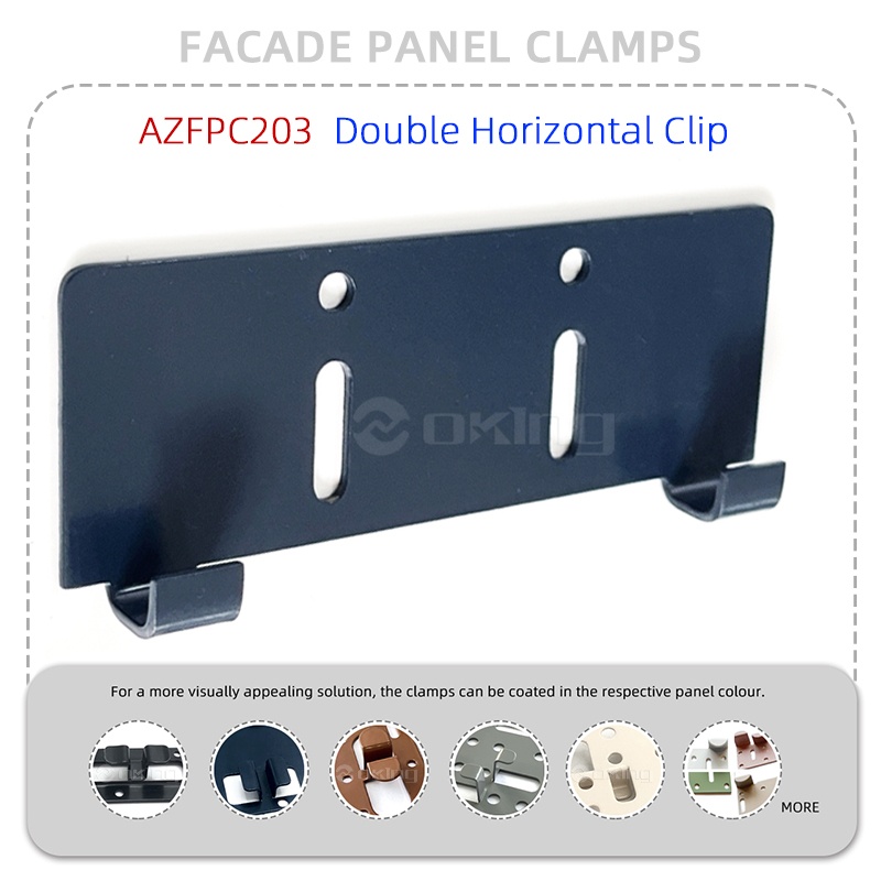Sistema de abrazaderas para paneles de fachada de acero inoxidable con clip horizontal doble AZFPC203
