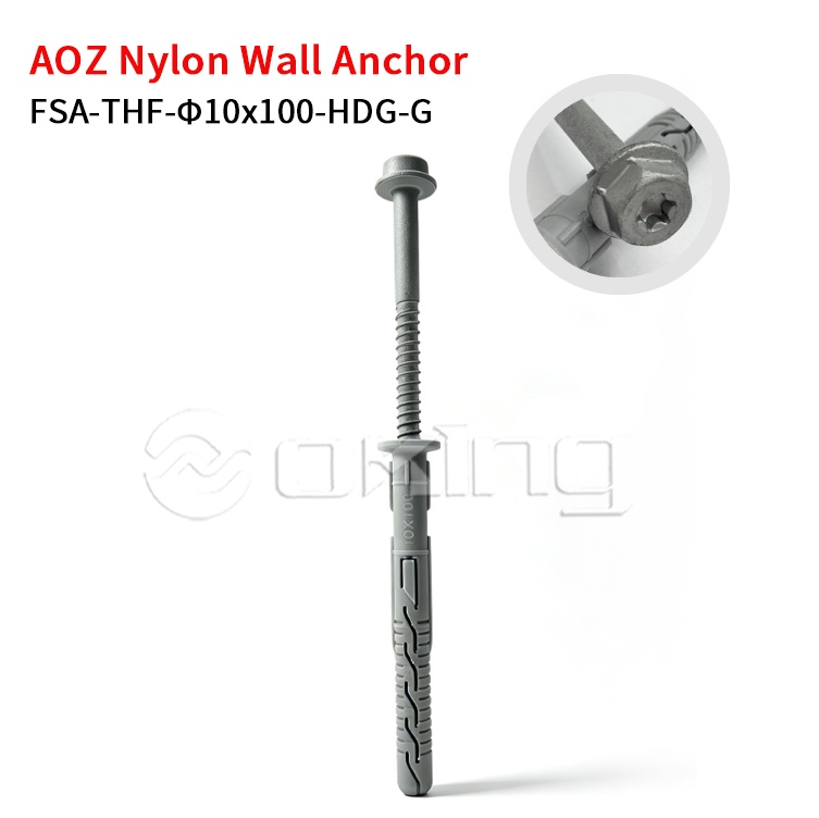 AOZ Tornillo de brida hexagonal Torx M10x100 galvanizado en caliente con anclaje de pared de nailon gris para instalación en muro cortina y exterior
