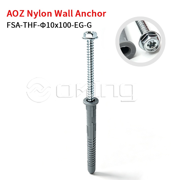 AOZ Tornillo de brida hexagonal Torx M10x100 electrogalvanizado con anclaje de pared de nailon gris para instalación en muro cortina y exterior