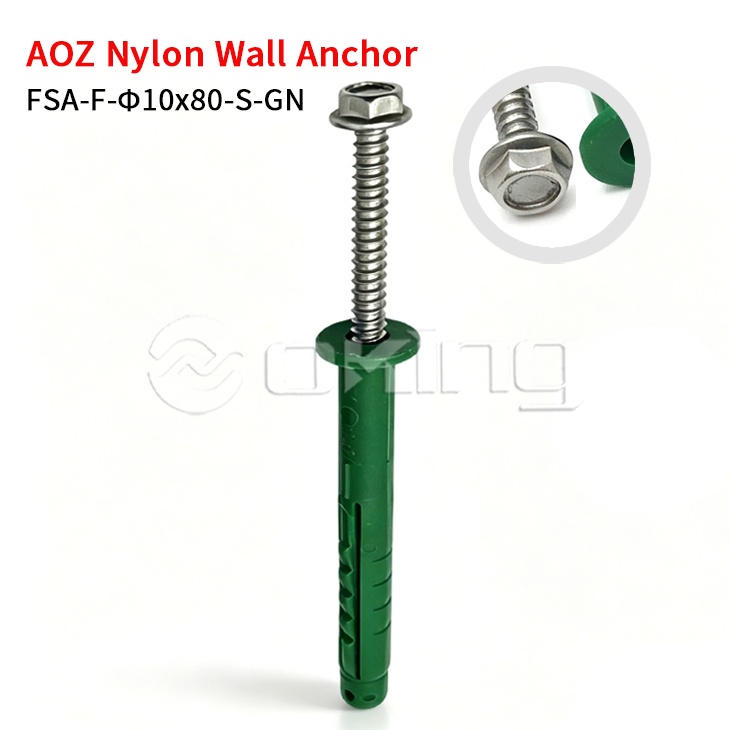 AOZ Tornillo de brida M10x80 de acero inoxidable con anclaje de pared de nailon verde para instalación en muro cortina y exterior