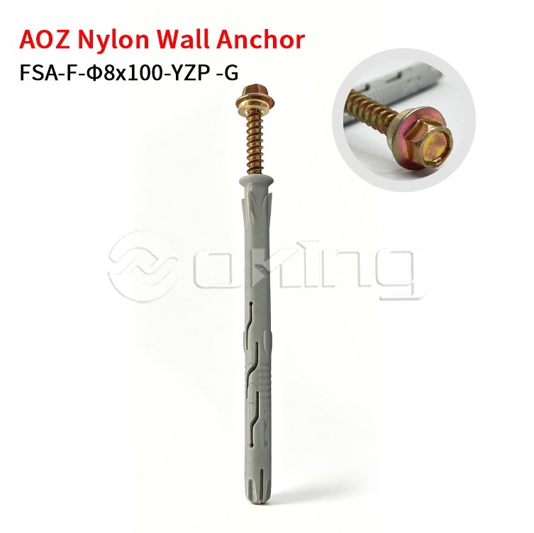 AOZ Tornillo con brida hexagonal Torx M8x100 de zinc amarillo con anclaje de pared de nailon gris para instalación exterior y en muros cortina