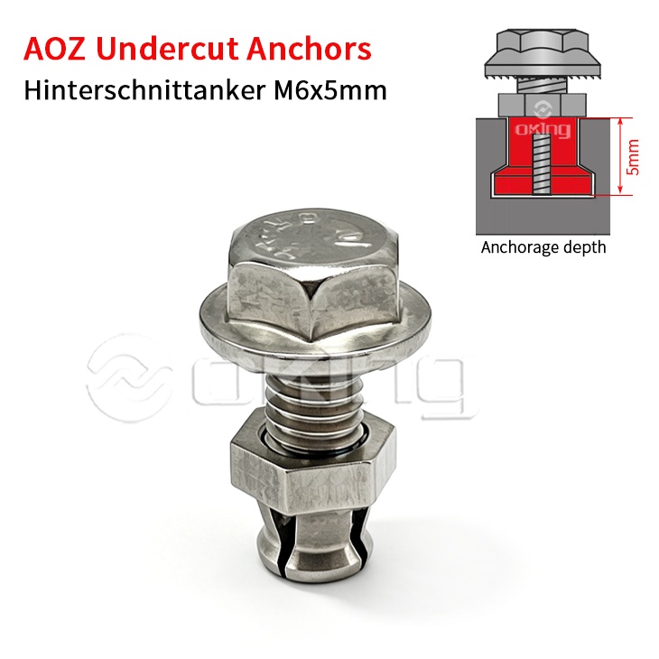 Anclajes rebajados M6x5mm de acero inoxidable AOZ, Hinterschnittanker para sistemas de fijación rebajados
